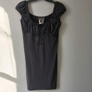 Frank Lyman‎ Design Size 6 Y2K Dress Polka Dot Sleeveless Bow Black White Mini